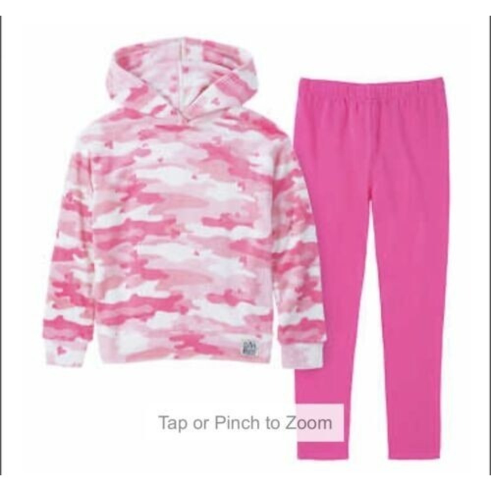 LUCKY BRAND Youth Girl 2 PC SET SOFT PLUSH HOODED TOP & LEGGING Sz L 14/16 Pink